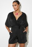 Mock Wrap Grown On Sleeve Playsuit - Black