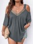 Plus Size Cold Shoulder V Neck T-Shirt Casual Asymmetrical Hem Top For Spring & Summer Women's Plus Size Clothing