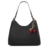 Duyijiff Brown Leather Tote Bag For Women Slouchy Purse Hobo Shoulder Bag Designer Handbags For Work Shopping Daily Black