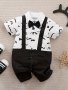 Baby Boys Gentleman Style Romper With Bow Tie Short Sleeve Pure Cotton Onesie Cute Moustache Pattern Bodysuit