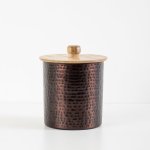 Hammered Canister With Wooden Lid - Burgundy