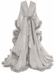 Molisa Sexy Feather Bridal Robe Long Lingerie Wedding Scarf Illusion Sleepwear Nightgown Bathrobe With Belt Silver S m