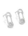 Sterling Silver Cubic Zirconia Safety Pin Stud Earrings
