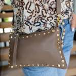 Genuine Leather Studded Bag - Mocha Free