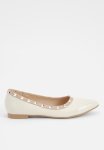 Stud Detail Pointed Ballerina - Off White