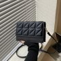 Black Minimalist MINI Square Shoulder Bag All-match Argyle Pattern Flap Crossbody Bag For Women