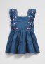 Organically Grown Cotton Chambray Frill Embroidered Dress