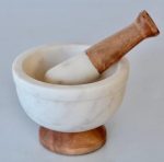 White Marble Mortar & Pestle Wooden Foot 10X13CM