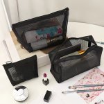 3PCS Set Nylon Mesh Makeup Bags - Lightweight Portable Cosmetic Organizer For Travel & Toiletries Storage