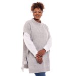 Donnay Plus Size Regular Jumper With Side Slit & Cable Interest - Grey