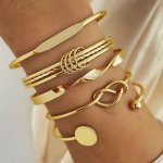5 Pieces Set Golden Bangle Bracelet Simple Hip Hop Style Alloy Jewelry Creative Female Bracelet