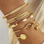 5 Pieces/ Set Golden Bangle Bracelet Simple Hip Hop Style Alloy Jewelry Creative Female Bracelet