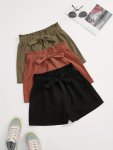 3 Pack Tie Waist Shorts Casual Slant Pocket Solid Color Shorts For Summer & Spring Women's Clothing