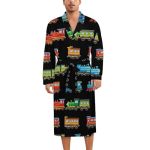 Fashion Spa Bath Robe For Men Long Sleeves Full Length Robes Lightweight Cartoon Train Black Bathrobe With Belt