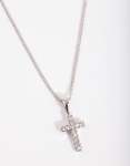 Silver Diamond Simulant Pave Cross Necklace