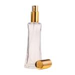50ML Clear Glass Square Base Curved Perfume Bottle With Gold Spray & Gold Cap 18 410