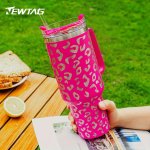 Leopard-printed Portable 40OZ Stainless Steel Water Bottle - Leakproof Insulated & Comes With Lid & Straw - Perfect For Outdoor 