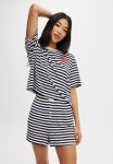 Cotton On So Soft Short Sleeve Jersey Sleep Set - Navy Vision Stripe heart