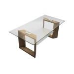 Glass Coffee Table With Wooden gold Legs - Gold Legs