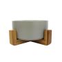 Medium Ceramic Bowl With Wooden Stand Grey