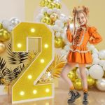 Imprsv Marquee Numbers Gold 3FT: Golden Party Decor - Light Up Number 2 Large 3 Feet Tall - Birthday Decorations For Him Her 2RD