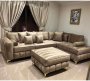 Velvet Corner Sofa With Ottoman