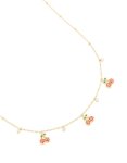 Waterproof Gold Plated Stainless Steel Diamante Circle & Cherry Charms Necklace