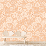Peach Floral Wallpaper - 1.2M Wide X 3M High Non-adhesive Requires Wallpaper Glue