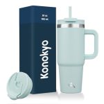 Konokyo 30 Oz Tumbler With Handle And 2 Straws 2 In 1 Lid Insulated Water Bottle Stainless Steel Travel Coffee Mug Blue Haze