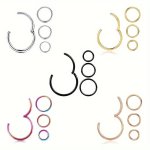 4PCS 316 Stainless Steel Hinged Nose Ring For Men Body Piercing Ring Ear Lip Ring 6 8 10 12MM Seamless Piercing Ring