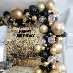 112PCS Black Golden Latex Balloon And Golden Confetti Balloon Garland Arch Kit For Adult Wedding Birthday Party Anniversary Grad