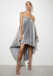 Pleated High Low Trapeze Dress - Grey silver