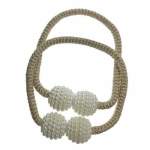 Smte 2 Set Magnetic Pearl Curtain Ties-beige With Keychain
