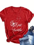 Dandelion Print Crew Neck T-Shirt Casual Short Sleeve T-Shirt For Spring & Summer Women's Clothing