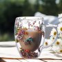 1PC 350ML Real Flower Double Layer Glass Cup With Handle High-value Creative Glass Cup Suitable For Home Outdoor And Travel Coffee Cup Hot Cold