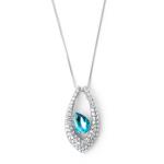 Silver Tone Aqua Teardrop Pendant