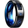 1PC 8MM Wide Inlaid Black Dragon Pattern Blue Carbon Fiber Men's Tungsten Ring Personality Men's Sports Leisure Accessories