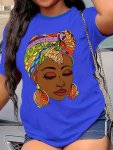 Plus Size Portrait Print T-Shirt Casual Crew Neck Short Sleeve T-Shirt Women's Plus Sizeclothing