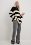 Oversized Knitted Wide Stripe Sweater - Beige black