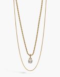 Waterproof Gold Plated Stainless Steel Twisted Pear Cubic Zirconia Layered Necklace