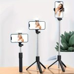 Extendable Wireless Remote Control Tripod Phone Holder With Flash Light Selfie Stick Universal Multi-functional Photography Tool