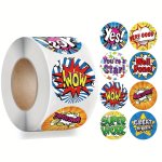 500PCS ROLL Cartoon English Letter Cute Round Sealing Stickers Reward Encouragement Pattern Stickers For Teacher To Use