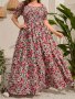 Plus Size Floral Print Shirred Dress Elegant Short Sleeve Maxi Dress For Spring & Summer Women's Plus Size Clothing