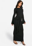 Wide Rib Ruched Tie Maxi Dress - Black