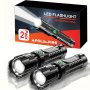 2-PACK LED Flashlights USB Rechargeable With Telescopic Zoom High-lumen Outdoor Tactical Flashlight 18650 Lithium Battery Portable And Durable With Built-in Charging