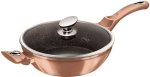 28CM Marble Coating Deep Fry Pan - Rose Gold Metallic Line Pan With Lid 3.8 L Capacity