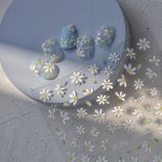 Daisy Embossed Nail Art Stickers - Spring Fresh Floral Design Hypoallergenic Plastic Nail Decals With Shimmery Glitter Finish Se