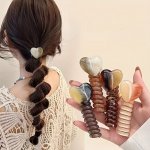 Chic Spiral Hair Ties & Heart-shaped Braiding Tool - Cute Sweet Style Mixed Colors Plastic Ponytail Holders For Women And Girls