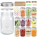 Alotpower Wide Mouth Mason Jars 32 Oz - 12 Pack Clear Glass Canning Jars With Airtight Lids & Bands Quart Mason Jars For Picklin