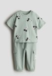 2 Piece T-Shirt And Joggers Cotton Set - Light Dusty Green Mickey Mous